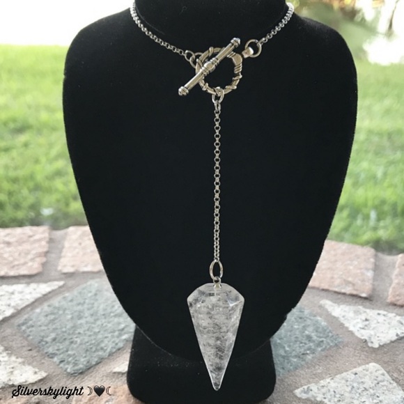 Genuine crystal quartz pendulum lariat necklace - Picture 1 of 8